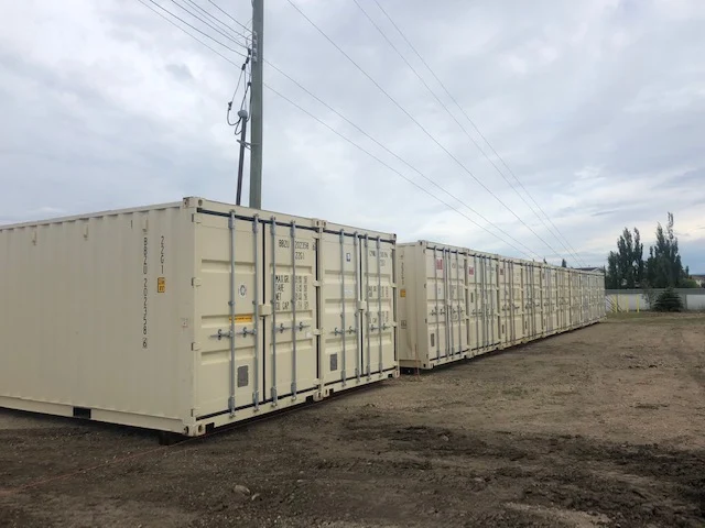 Row of C-Can shipping containers on the GP Storage Solutions lot