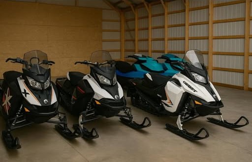 Snowmobiles and personal watercraft stored indoors